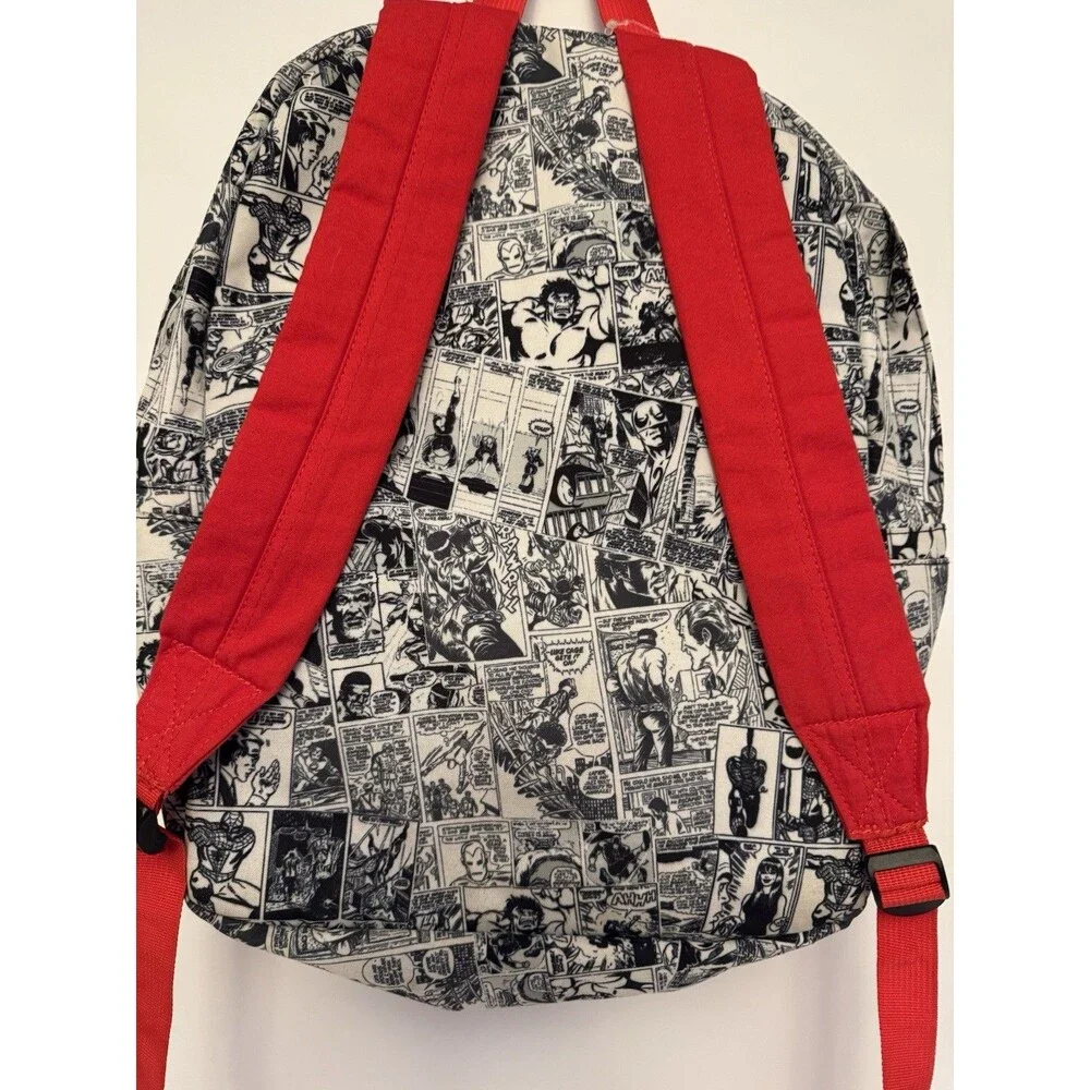 Marvel comic book pattern backpack -white&blk With Red Trim
